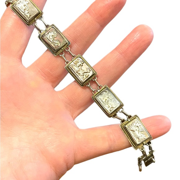 Vintage Sterling silver 925  abalone shell Cameo story book Roman Bracelet - Picture 3 of 13